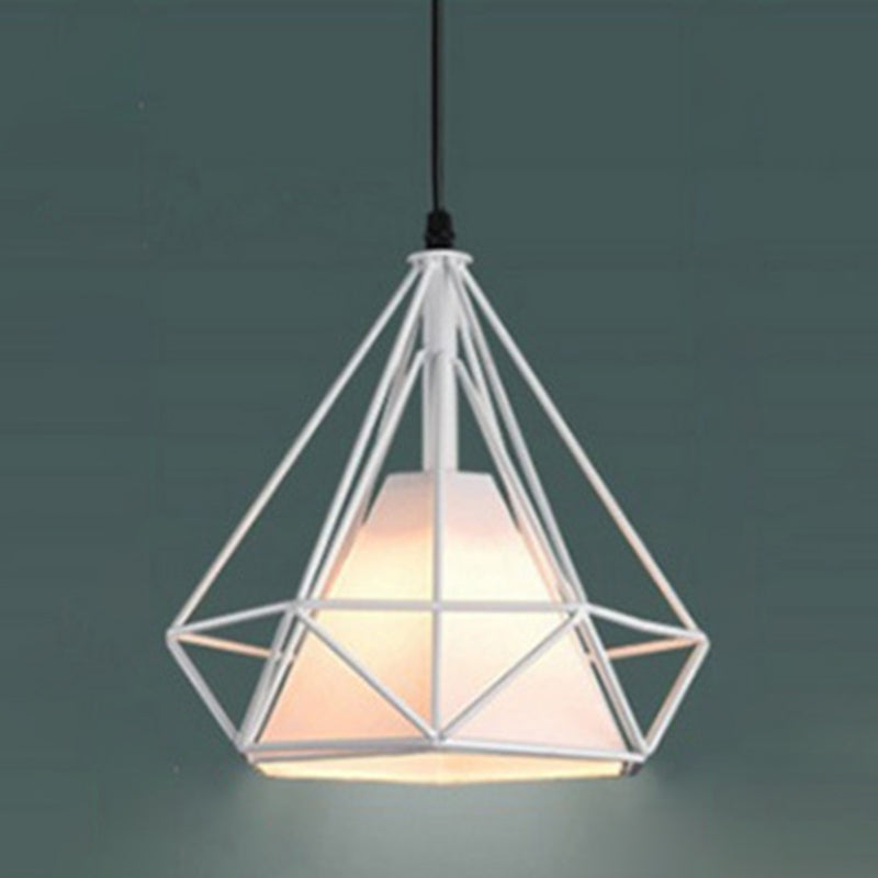 1 Light Diamond Cage Hanging Ceiling Lights Industrial Style Metal Hanging Light Fixtures for Restaurant