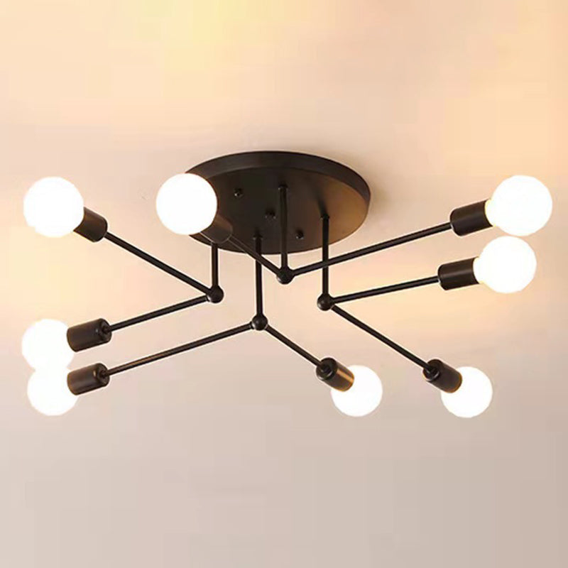 Indoor Semi Flush Mount in Industrial Retro Style Radial Metal Ceiling Light