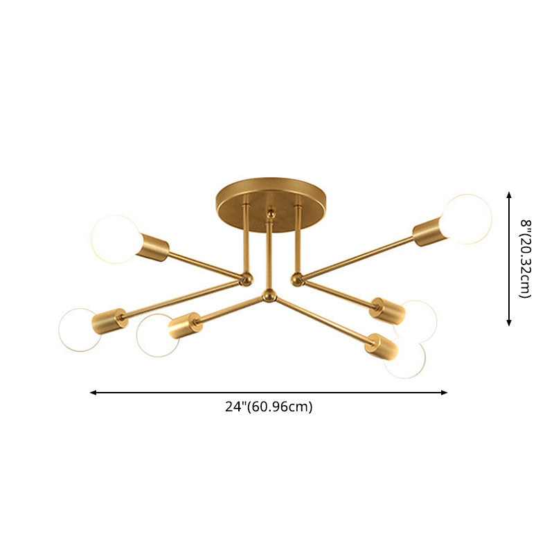 Indoor Semi Flush Mount in Industrial Retro Style Radial Metal Ceiling Light