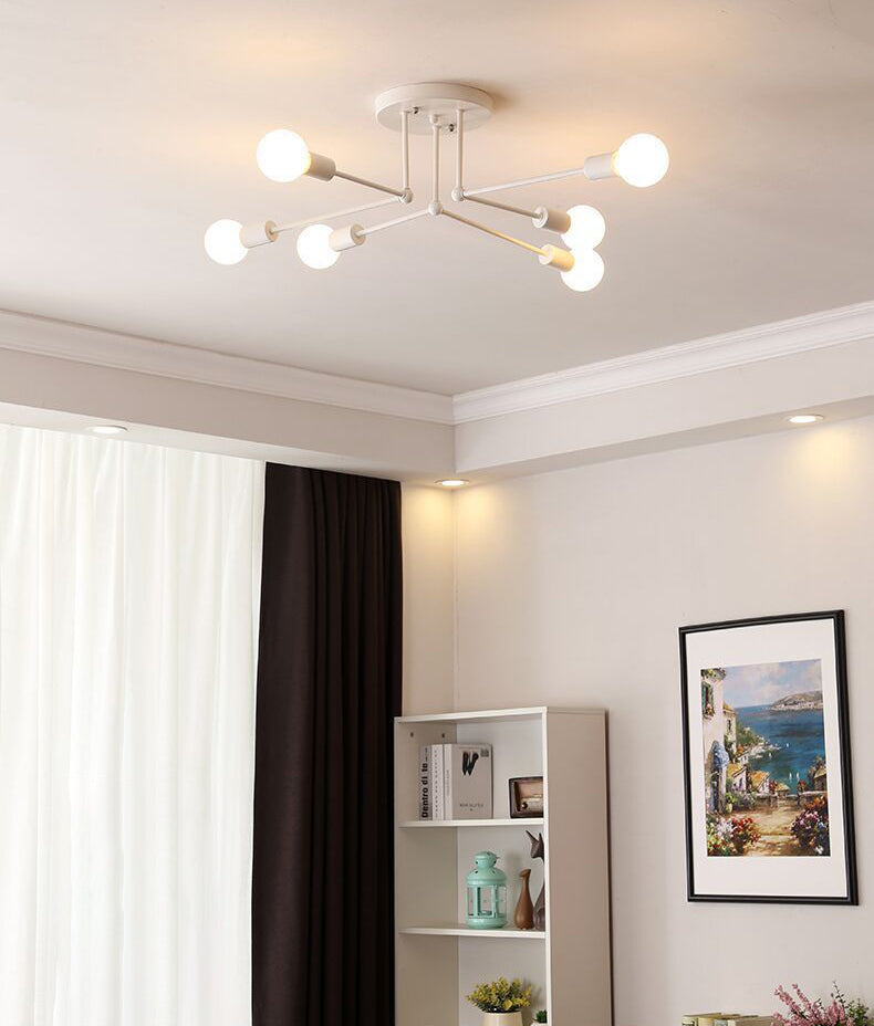 Indoor Semi Flush Mount in Industrial Retro Style Radial Metal Ceiling Light