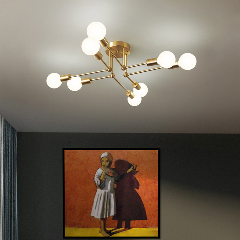 Semi Flush Ceiling Light in Industrial Minimalist Style Bare Bulb Sputnik Metal Ceiling Fixture