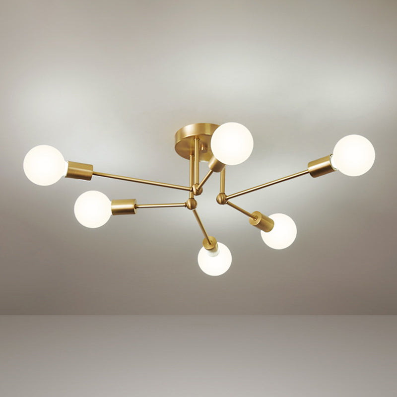 Semi Flush Ceiling Light in Industrial Minimalist Style Bare Bulb Sputnik Metal Ceiling Fixture