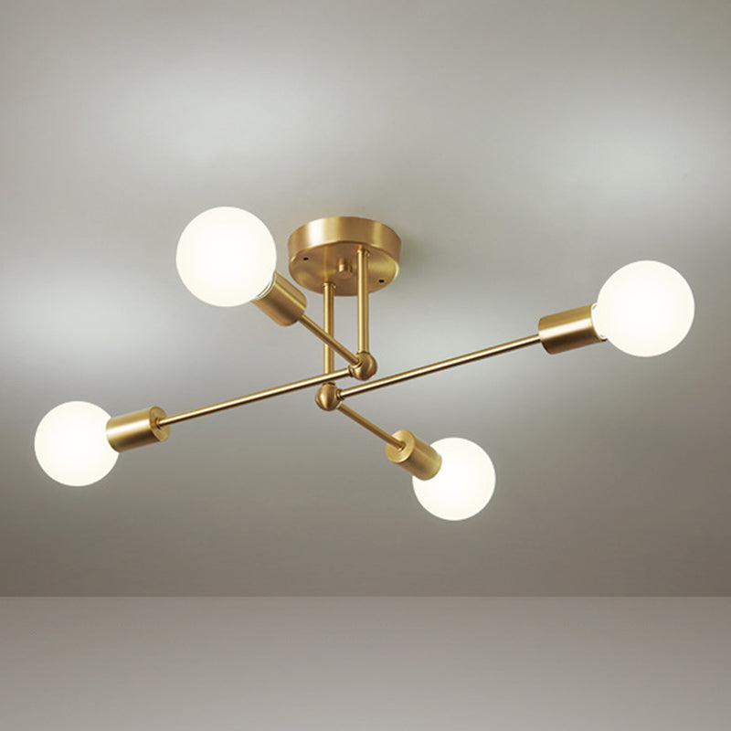 Semi Flush Ceiling Light in Industrial Minimalist Style Bare Bulb Sputnik Metal Ceiling Fixture