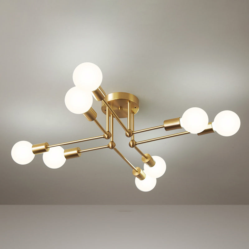 Semi Flush Ceiling Light in Industrial Minimalist Style Bare Bulb Sputnik Metal Ceiling Fixture