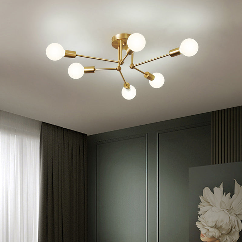 Semi Flush Ceiling Light in Industrial Minimalist Style Bare Bulb Sputnik Metal Ceiling Fixture