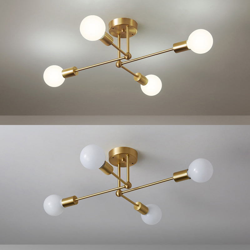 Semi Flush Ceiling Light in Industrial Minimalist Style Bare Bulb Sputnik Metal Ceiling Fixture