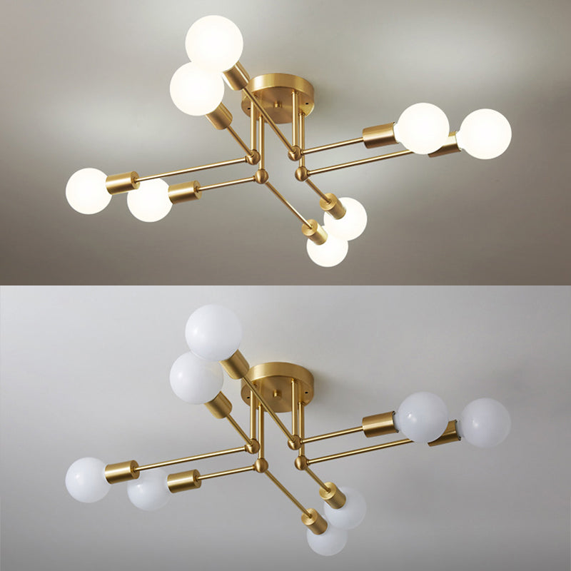 Semi Flush Ceiling Light in Industrial Minimalist Style Bare Bulb Sputnik Metal Ceiling Fixture