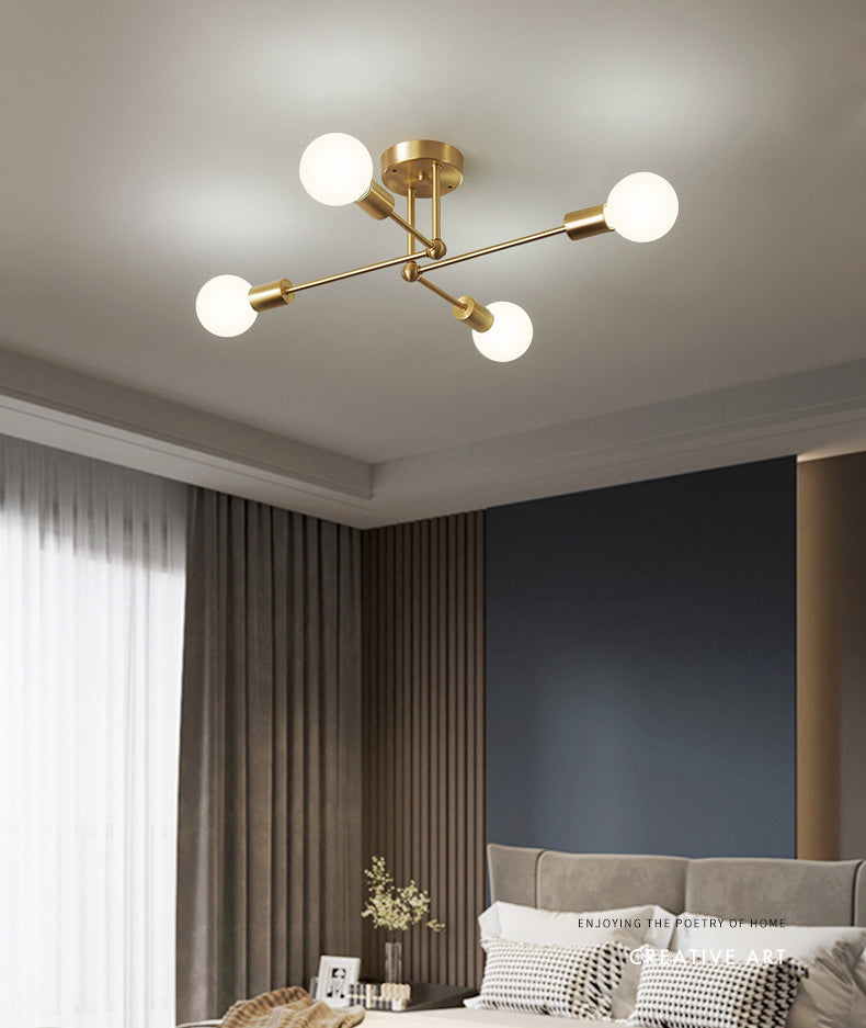 Semi Flush Ceiling Light in Industrial Minimalist Style Bare Bulb Sputnik Metal Ceiling Fixture