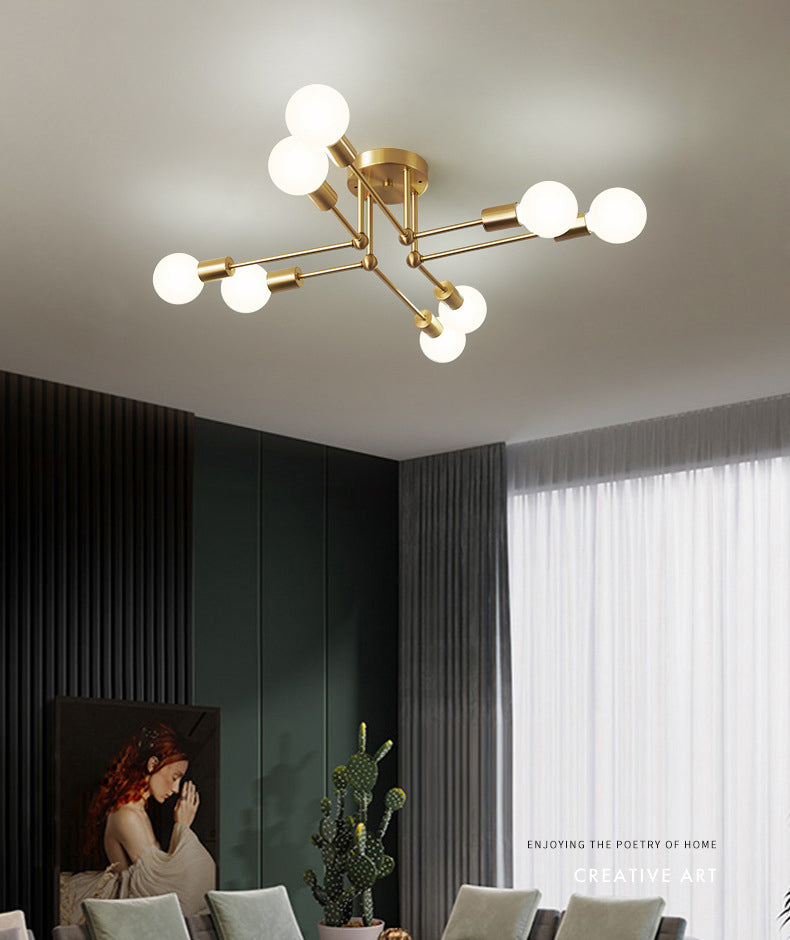 Semi Flush Ceiling Light in Industrial Minimalist Style Bare Bulb Sputnik Metal Ceiling Fixture