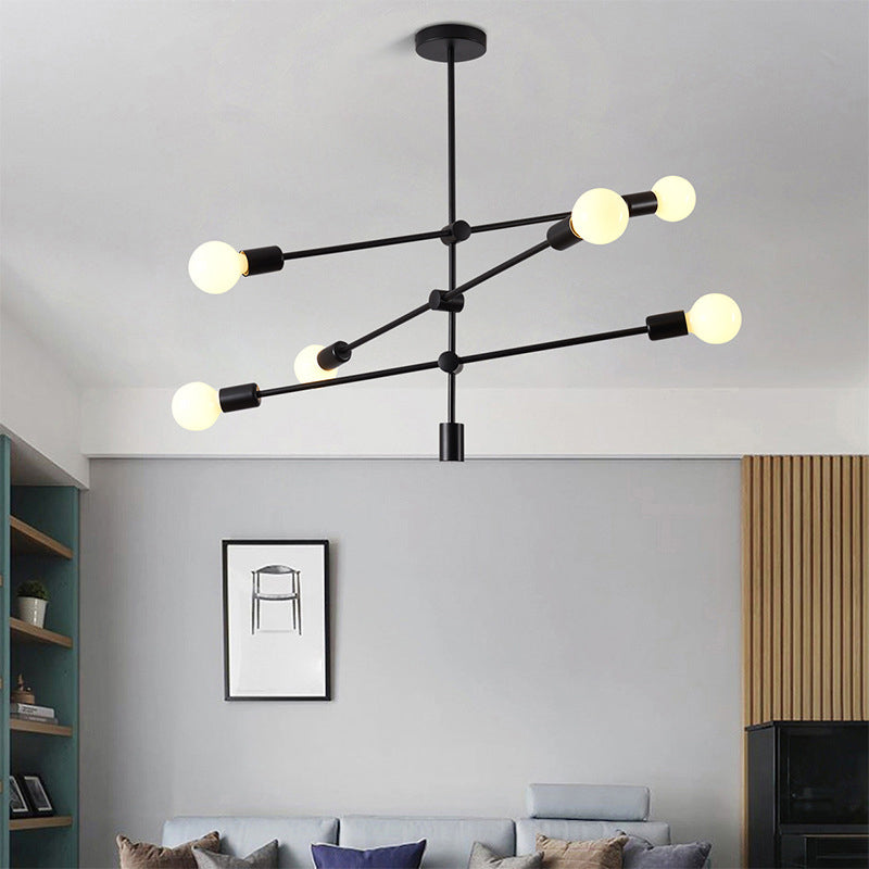 Geometric Lines Nordic Style Chandelier with Angle Adjustable Arm 6-lights Open Bulb Lighting Fixture in Bedroom Dining Room