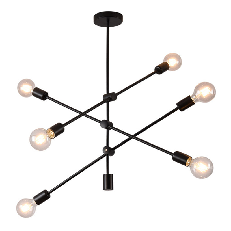 Geometric Lines Nordic Style Chandelier with Angle Adjustable Arm 6-lights Open Bulb Lighting Fixture in Bedroom Dining Room