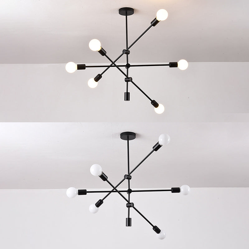 Geometric Lines Nordic Style Chandelier with Angle Adjustable Arm 6-lights Open Bulb Lighting Fixture in Bedroom Dining Room