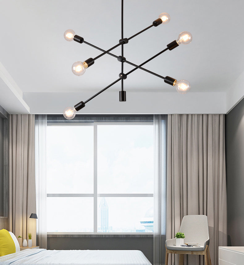 Geometric Lines Nordic Style Chandelier with Angle Adjustable Arm 6-lights Open Bulb Lighting Fixture in Bedroom Dining Room