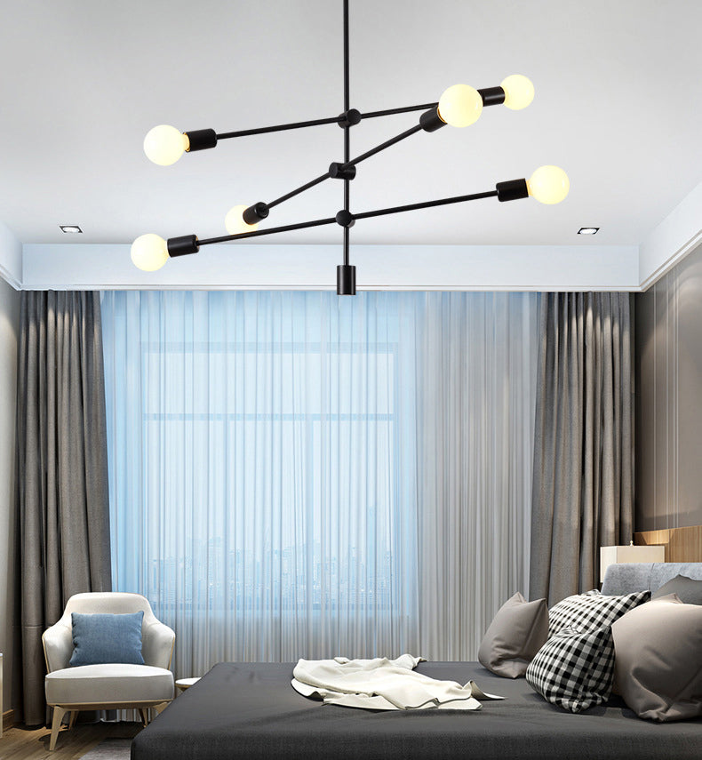 Geometric Lines Nordic Style Chandelier with Angle Adjustable Arm 6-lights Open Bulb Lighting Fixture in Bedroom Dining Room