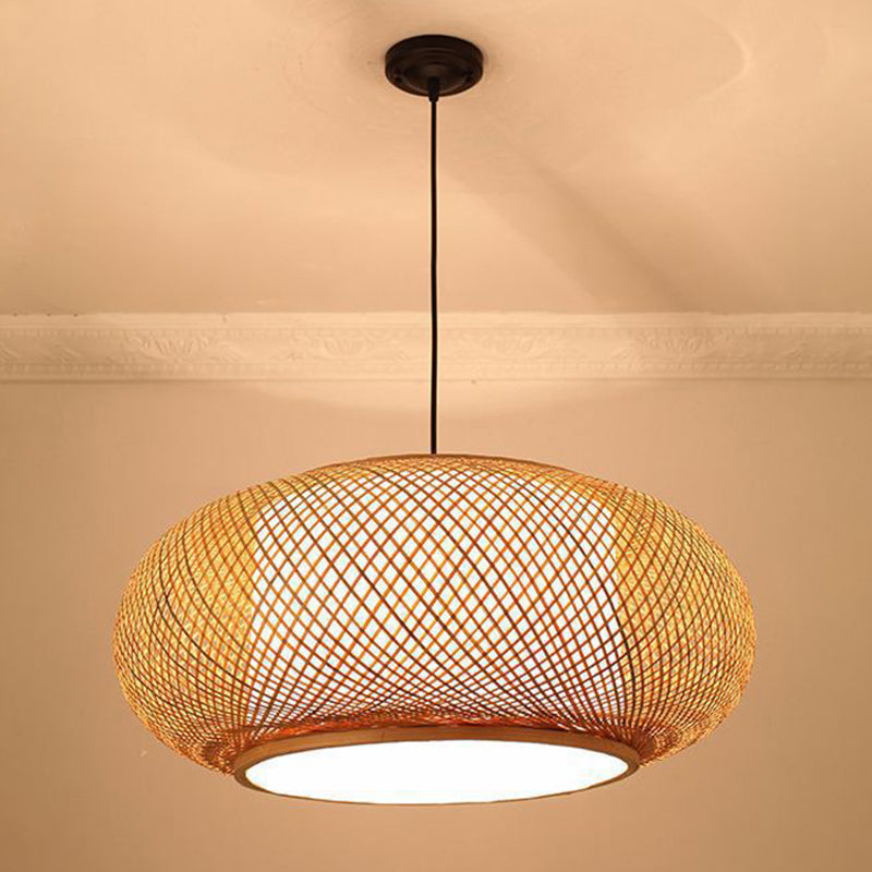 Luce del soffitto di lanterna rotonda cinese BEIGE BAMBOO 1 RISTATO LIGUATO IL LIGHTINA A PENDANTE