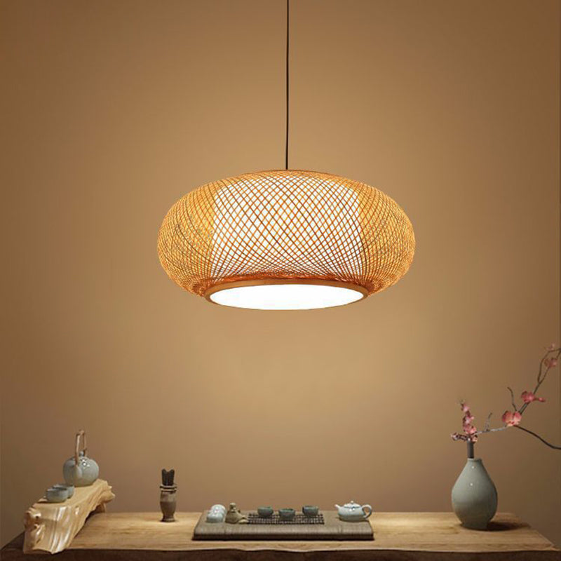 Luce del soffitto di lanterna rotonda cinese BEIGE BAMBOO 1 RISTATO LIGUATO IL LIGHTINA A PENDANTE