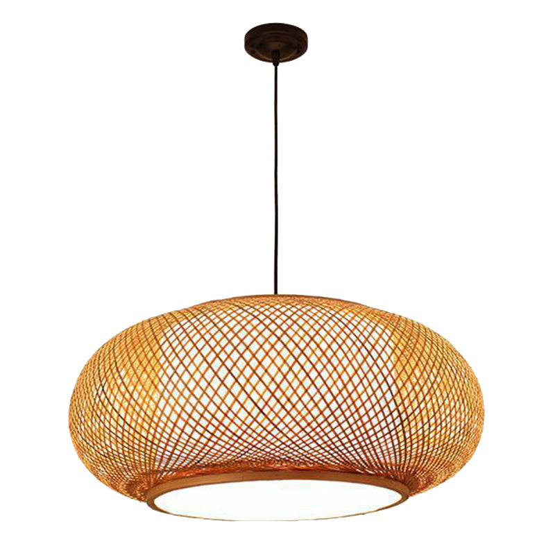 Luce del soffitto di lanterna rotonda cinese BEIGE BAMBOO 1 RISTATO LIGUATO IL LIGHTINA A PENDANTE