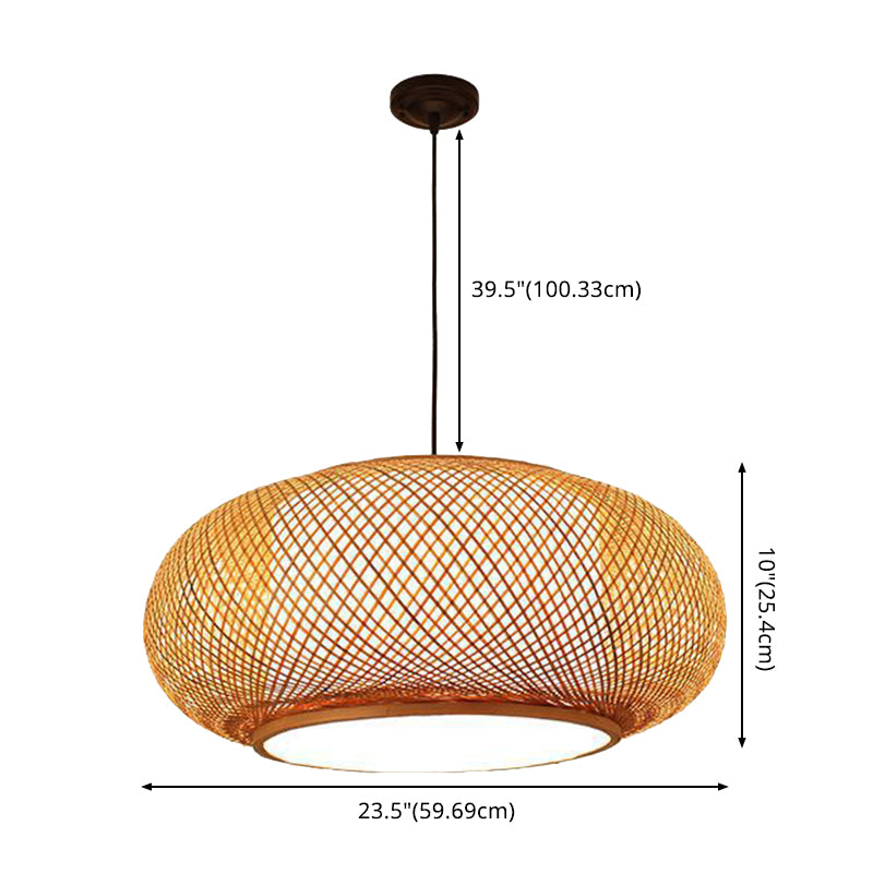 Luce del soffitto di lanterna rotonda cinese BEIGE BAMBOO 1 RISTATO LIGUATO IL LIGHTINA A PENDANTE