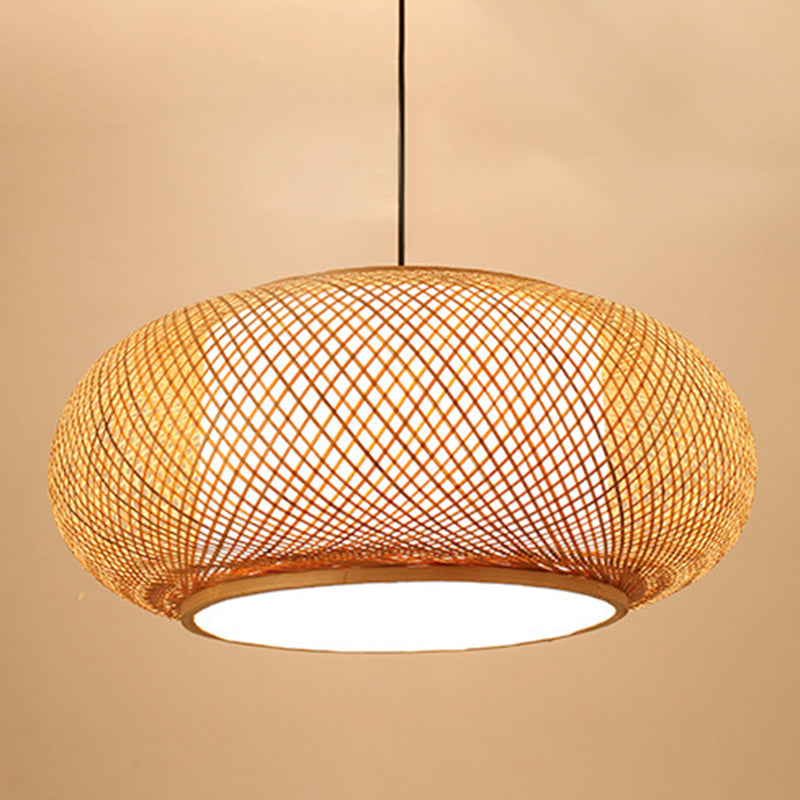 Luce del soffitto di lanterna rotonda cinese BEIGE BAMBOO 1 RISTATO LIGUATO IL LIGHTINA A PENDANTE