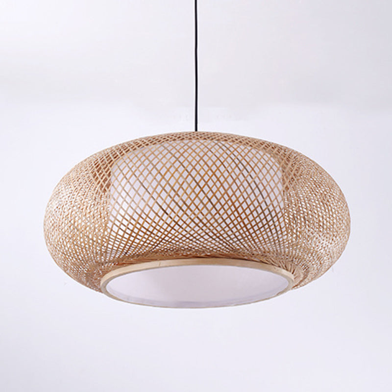 Luce del soffitto di lanterna rotonda cinese BEIGE BAMBOO 1 RISTATO LIGUATO IL LIGHTINA A PENDANTE