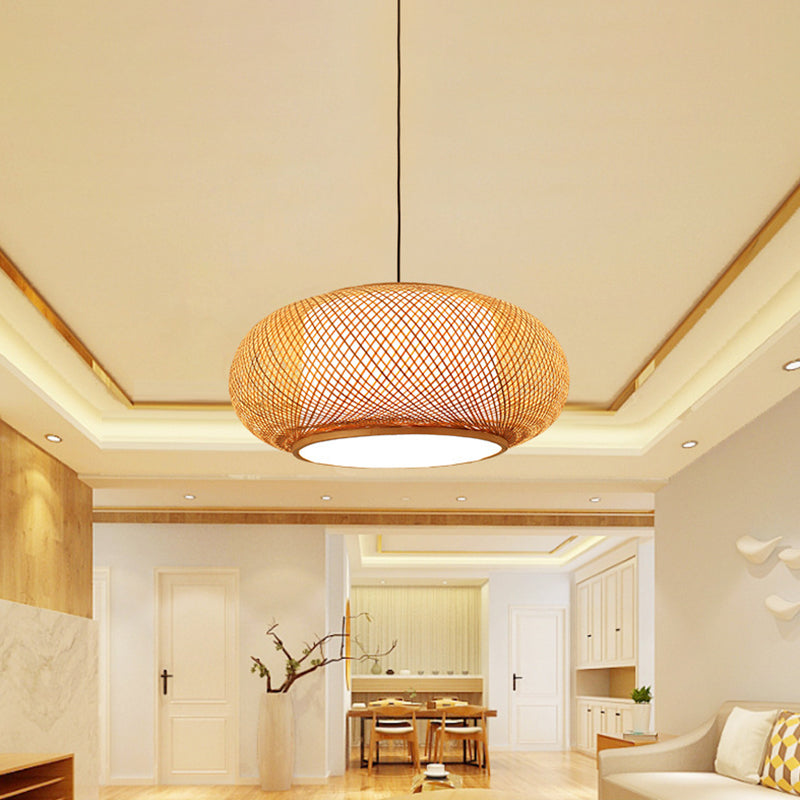 Luce del soffitto di lanterna rotonda cinese BEIGE BAMBOO 1 RISTATO LIGUATO IL LIGHTINA A PENDANTE