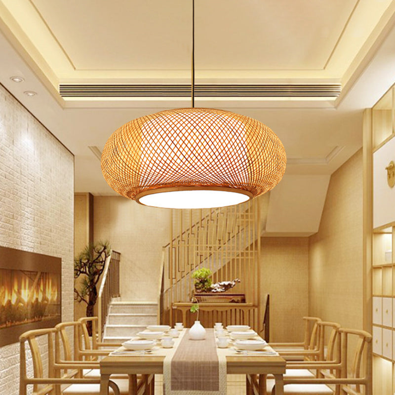 Luce del soffitto di lanterna rotonda cinese BEIGE BAMBOO 1 RISTATO LIGUATO IL LIGHTINA A PENDANTE