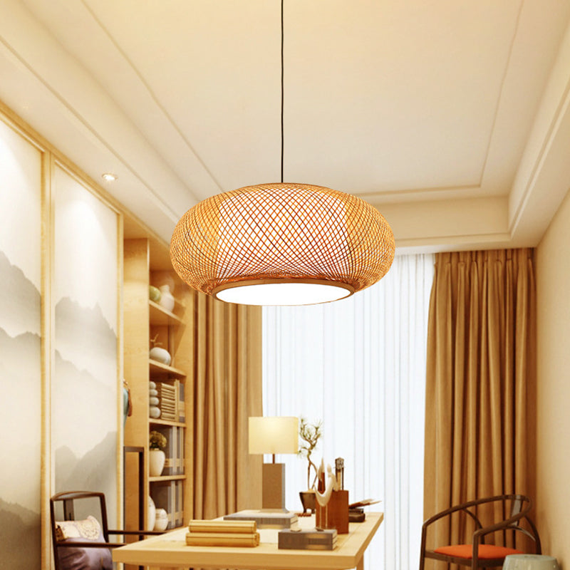 Luce del soffitto di lanterna rotonda cinese BEIGE BAMBOO 1 RISTATO LIGUATO IL LIGHTINA A PENDANTE