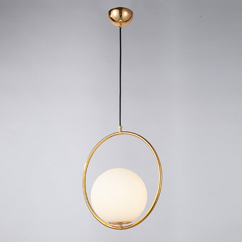 Oro 1 luce rotonda in metallo rotondo luce contemporanea opale glassata in vetro camera da letto lampada appesa