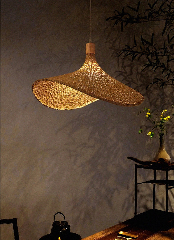 Chapeau de paille moderne suspendu luminaires rattan 1 lumière légère pendante