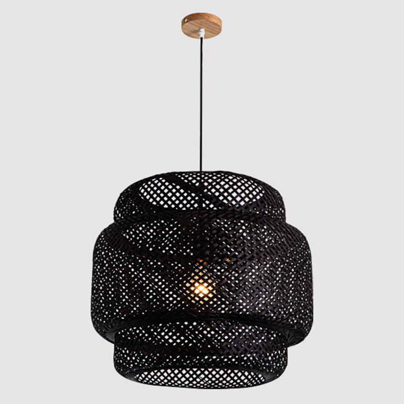 Lanterne bambou rotin forme pendentif pendant lampe à suspension asiatique style 1 lumière suspendue plafond plafonnier pour le salon