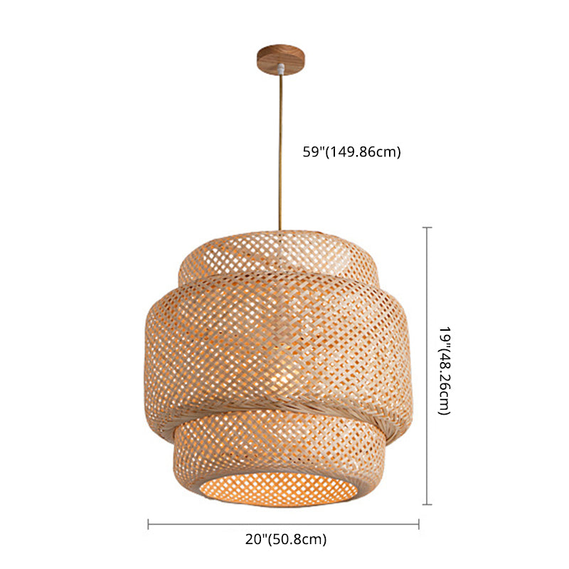 Lantern Bamboo Rattan Shape Pendant Hanging Lamp Asia Style 1 Light Hanging Ceiling Light  for Living Room