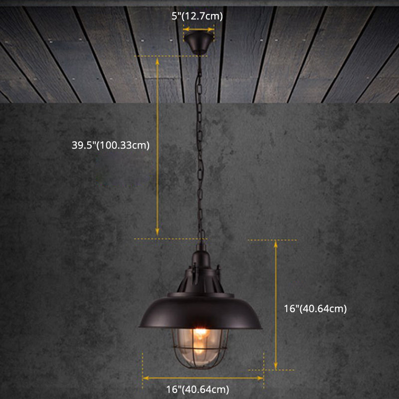 1 Light Caged Hanging Ceiling Lights Industrial Style Metal Pendant Light Fixtures for Restaurant