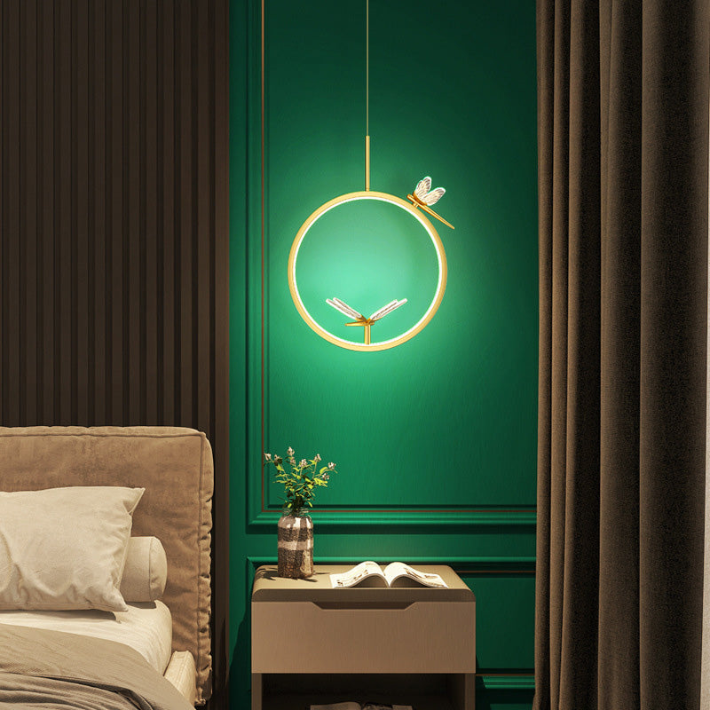 Ring and Dragonfly LED Pendant Artistic Simple Acrylic Bedside Hanging Light Fixture