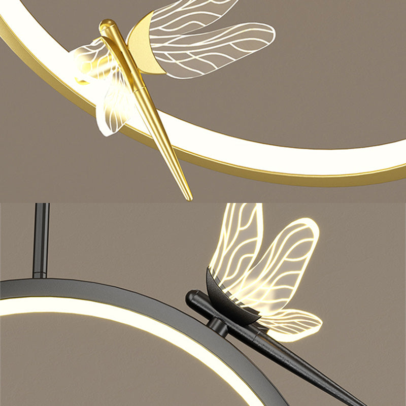 Ring and Dragonfly LED Pendant Artistic Simple Acrylic Bedside Hanging Light Fixture