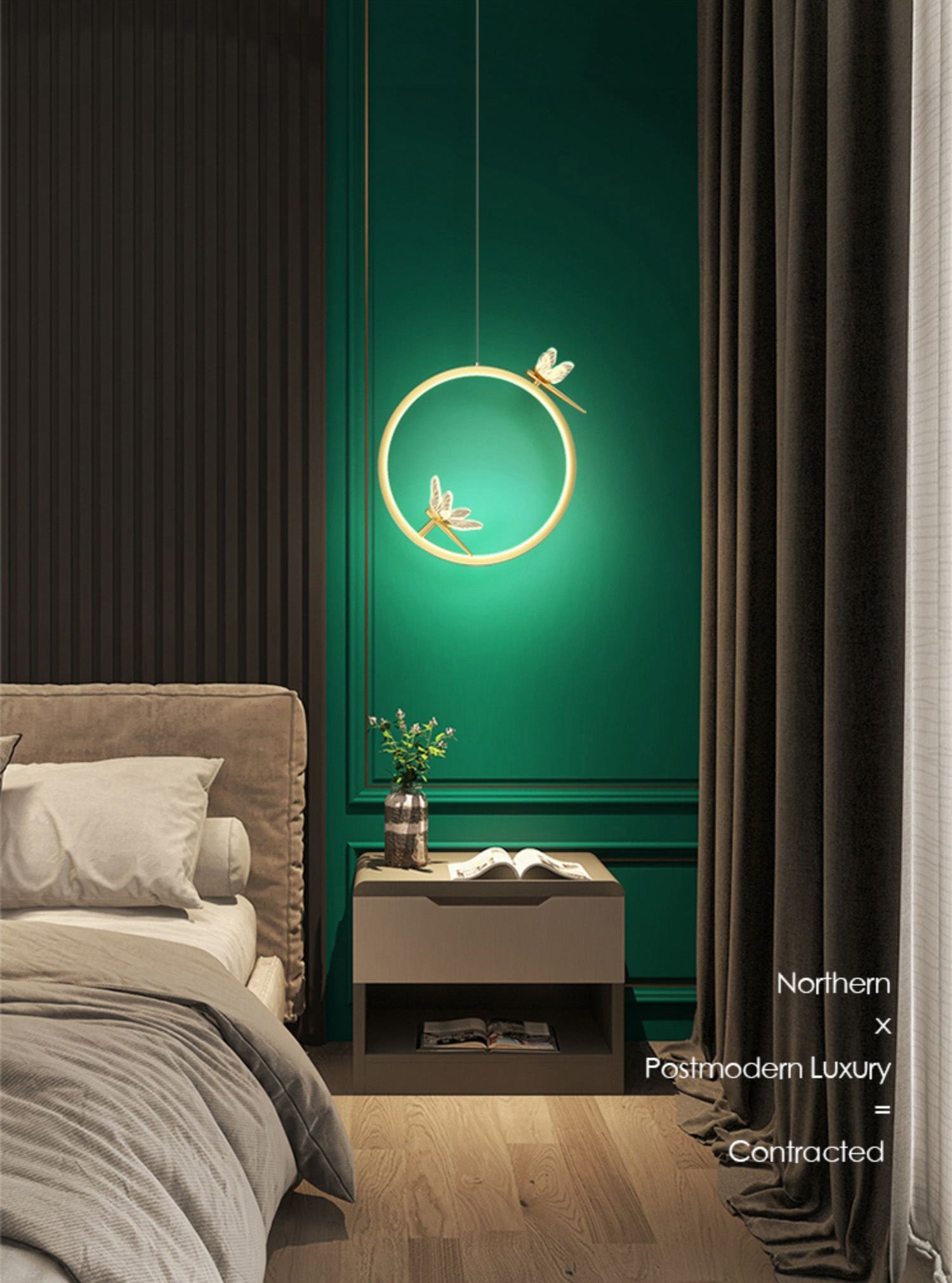 Ring and Dragonfly LED Pendant Artistic Simple Acrylic Bedside Hanging Light Fixture