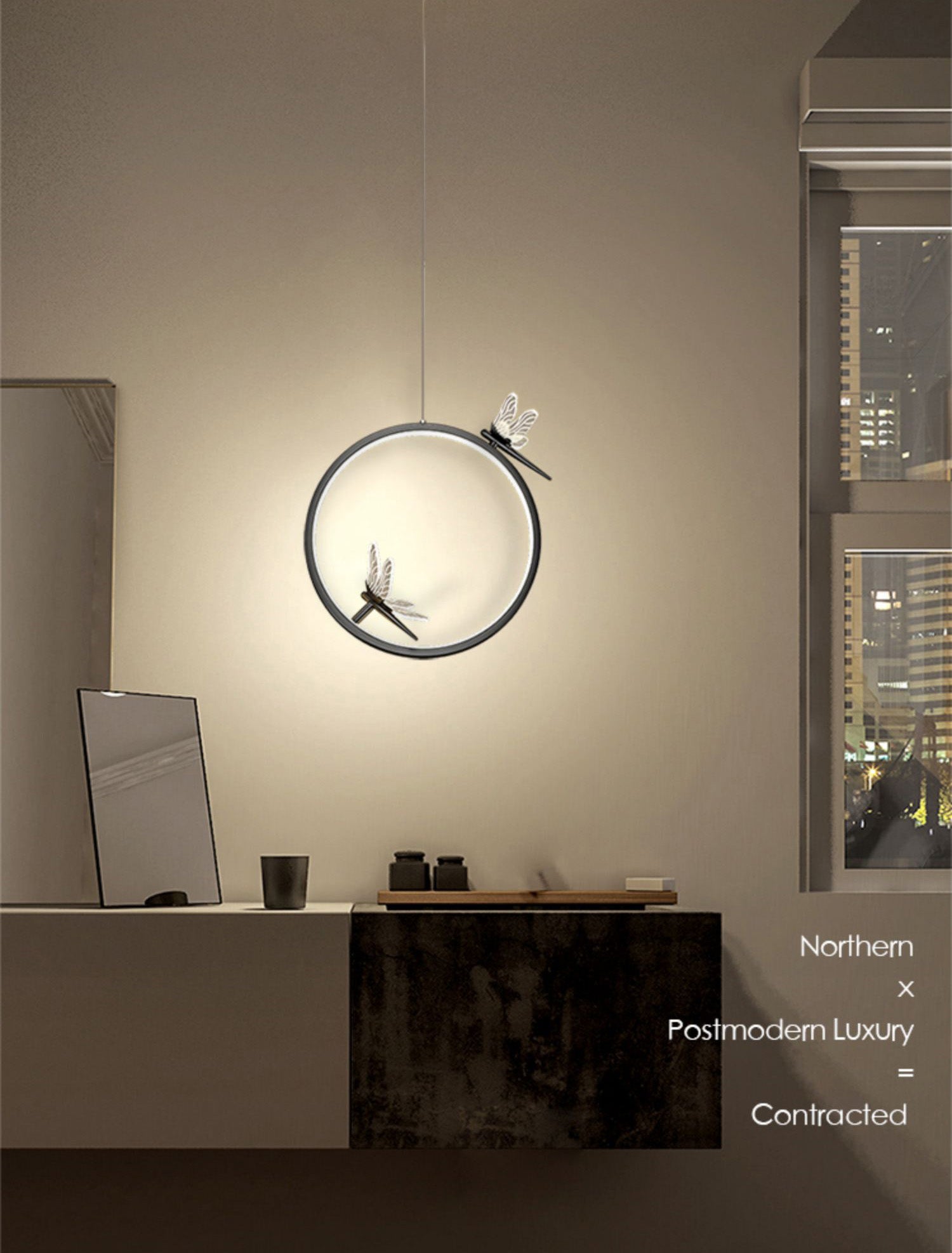 Ring and Dragonfly LED Pendant Artistic Simple Acrylic Bedside Hanging Light Fixture