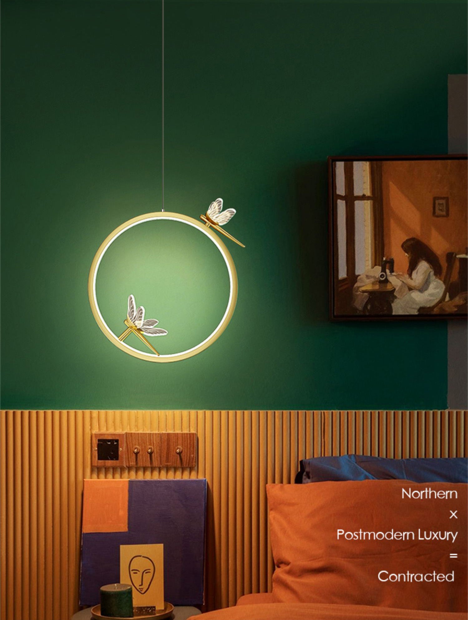 Ring and Dragonfly LED Pendant Artistic Simple Acrylic Bedside Hanging Light Fixture