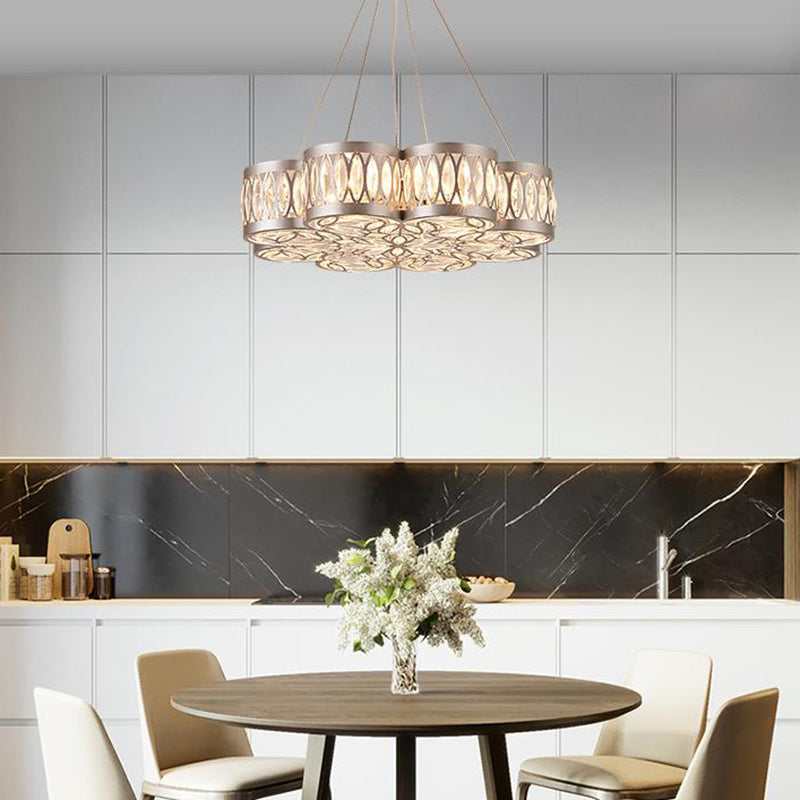 Bloom Dining Room Chandelier Lighting Fixture Faceted Crystal 3 Bulbs Modern Pendant Light in Silver