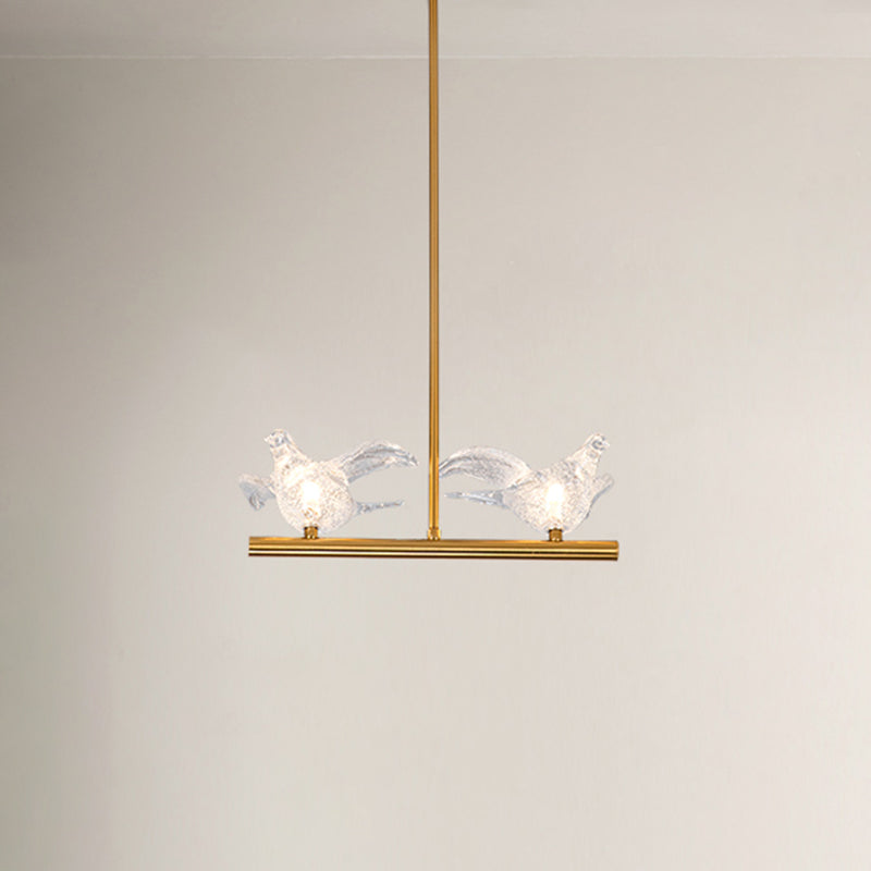 Nordic Bird Chandelier Light Clear Crystal 2/3/4 Bulbs Restaurant Down Lighting Pendant in Gold