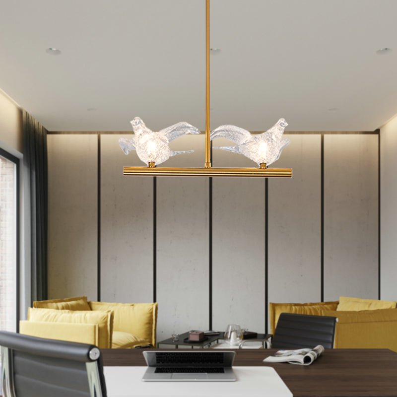 Nordic Bird Chandelier Light Clear Crystal 2/3/4 Bulbs Restaurant Down Lighting Pendant in Gold