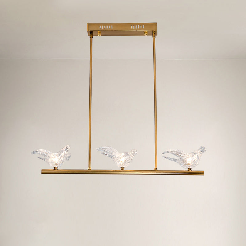 Nordic Bird Chandelier Light Clear Crystal 2/3/4 Bulbs Restaurant Down Lighting Pendant in Gold