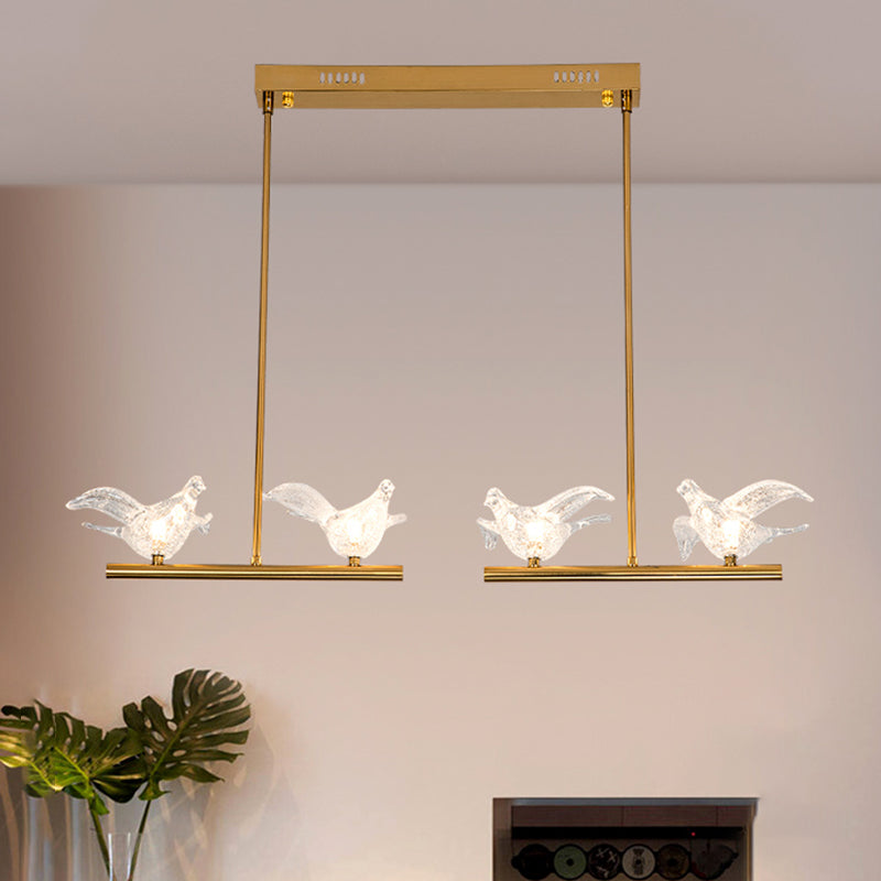 Nordic Bird Chandelier Light Clear Crystal 2/3/4 Bulbs Restaurant Down Lighting Pendant in Gold