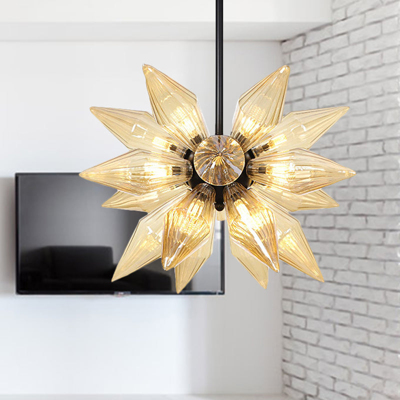 Starburst Design Pendant Lighting Industrial Amber/Clear Ribbed Glass 9/12/15 Hoofden Slaapkamer Hangende kroonluchter Lamp