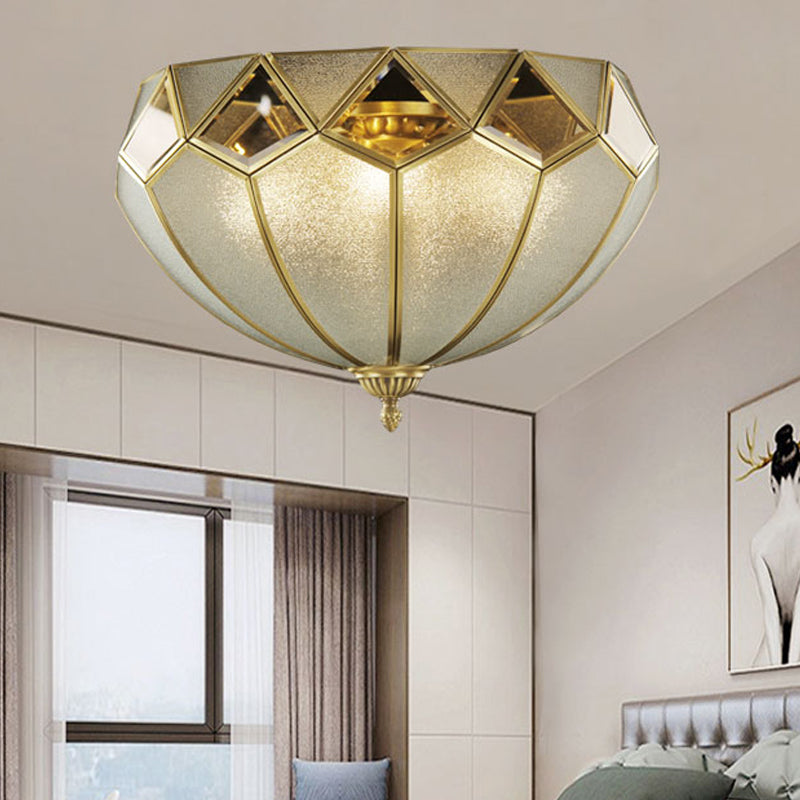 4-Light Clear Glass Ceiling Lamp Vintage Brass Finish Dome Flush Light Fixture for Bedroom