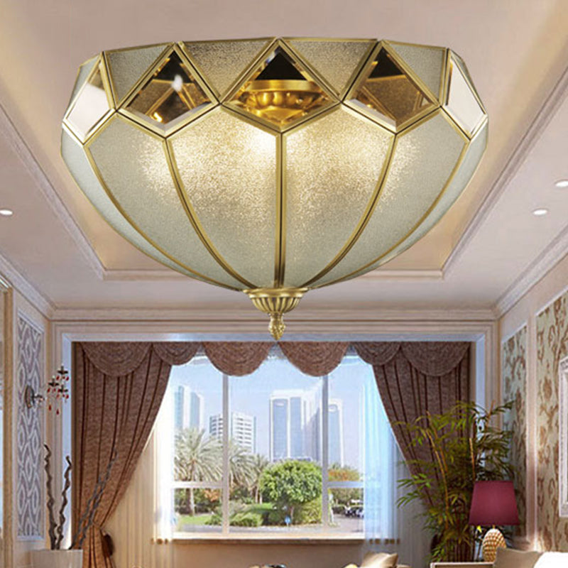 4-Light Clear Glass Ceiling Lamp Vintage Brass Finish Dome Flush Light Fixture for Bedroom