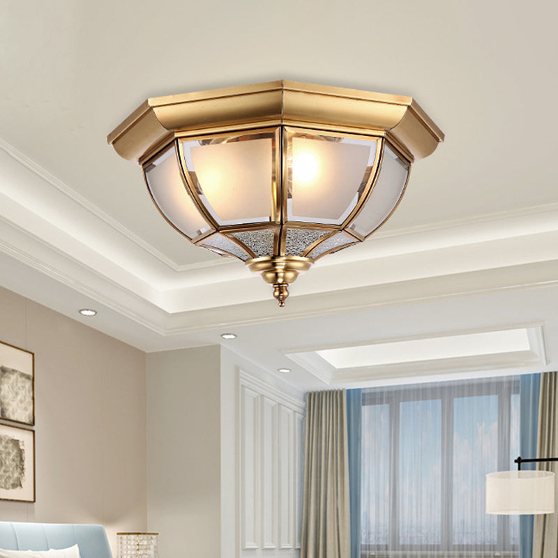 14 "/18" W Sfacettato Dining Room Flush Lampada Tradizionale Vetro Chiaro 3/4 Luci Brass Finish Soffitto Illuminazione