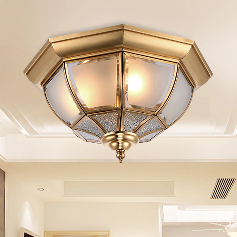 14 "/18" W Sfacettato Dining Room Flush Lampada Tradizionale Vetro Chiaro 3/4 Luci Brass Finish Soffitto Illuminazione