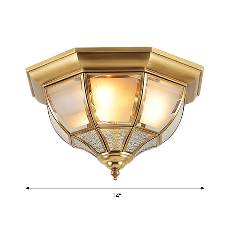 14"/18" W Faceted Dining Room Flush Lamp Traditional Clear Glass 3/4 Lights Brass Finish Ceiling Lighting