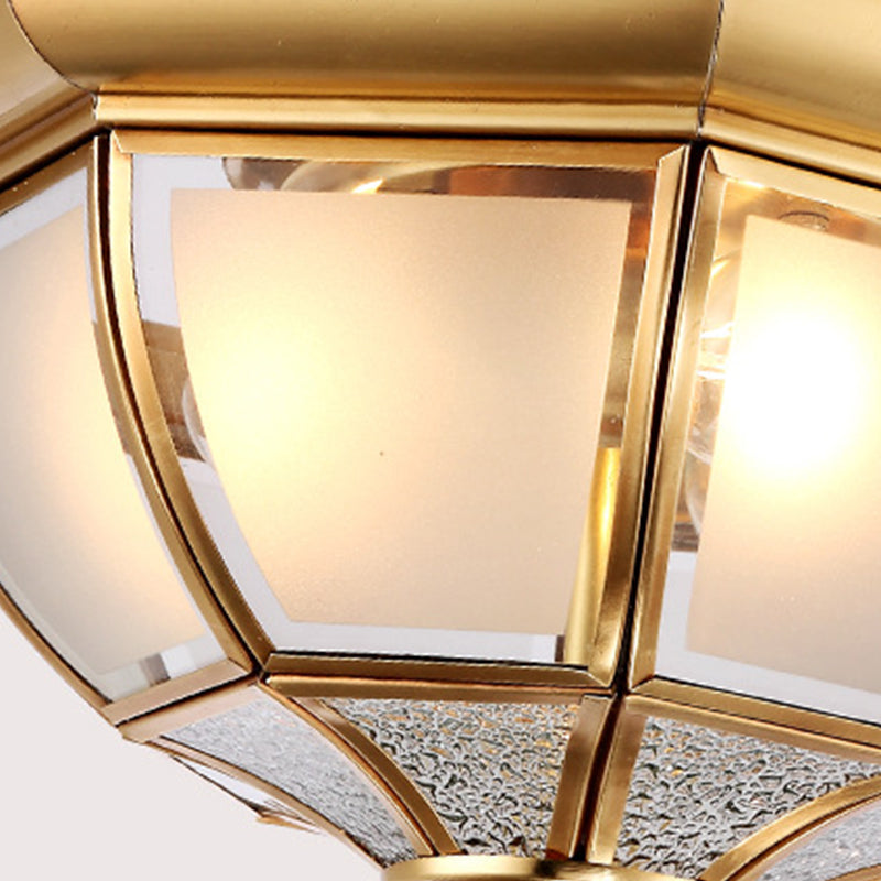 14"/18" W Faceted Dining Room Flush Lamp Traditional Clear Glass 3/4 Lights Brass Finish Ceiling Lighting