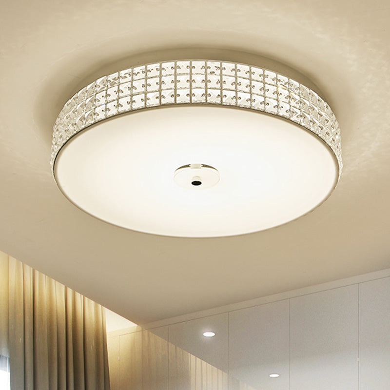 K9 Crystal Drum Flush Mount Lighting Minimalist Silver 12 "/16" /19.5 " Wide LED Ceiling Light for Bedroom